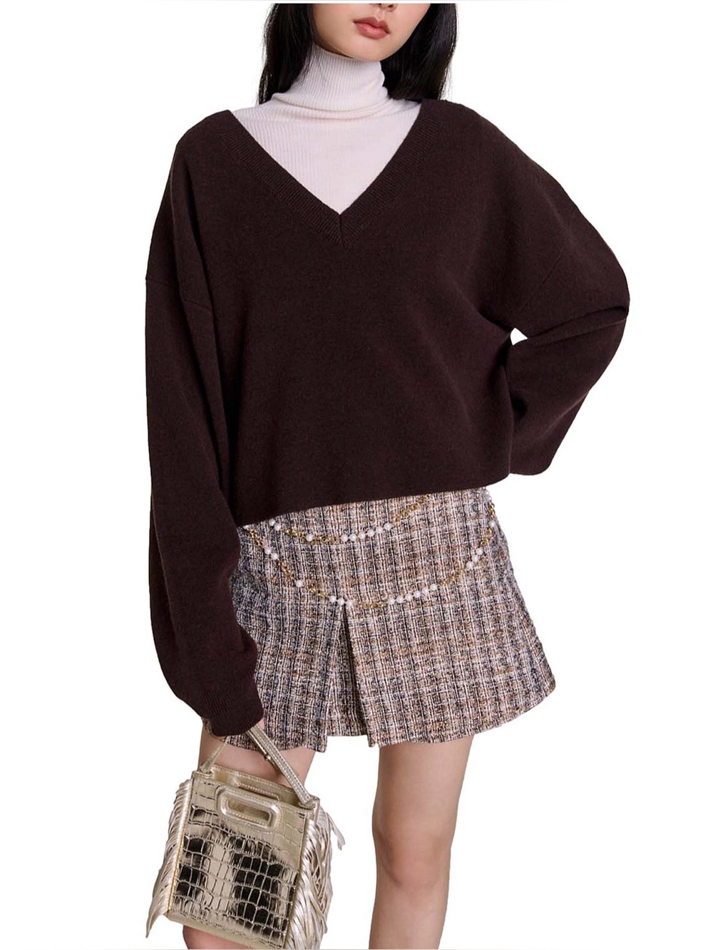Maje Chocolate Brown V-Neck Sweater